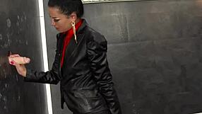 European Glamour Ho Masturbates at Gloryhole Before Messy Blowbang Cumshot