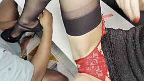 Blonde mother-in-law Kitty Li bends over for interracial assfucking and cunilingus in stockings