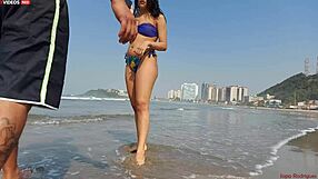 Red lipped amateur goes wild at the beach with friend
