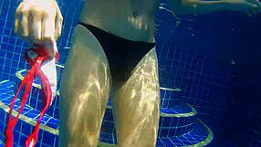 three panties in my pussy and fuck black dildo in a public pool