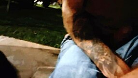 Risky handjob for brunette at the bus stop