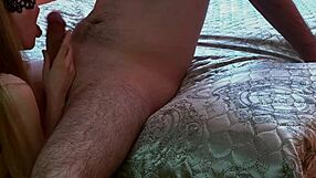 Russian Blonde Chick Lovingly Sucks Her Guy's Hard Trunk with Tender Care and Natural Tits on Display