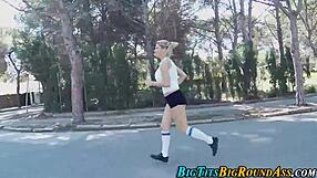 this blonde babe with bouncing big tits gives an amazing blowjob