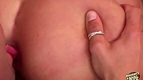 Enchanting brunette teases dildo for threesome.