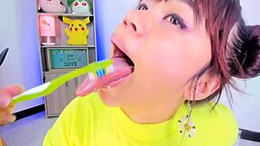 Lila Jordan brushes teeth with tongue and saliva