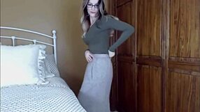 Beautiful Woman In Glasses Slowly Undresses