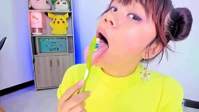 Lila Jordan brushes teeth with tongue and saliva
