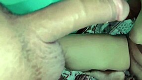 The couple enjoys a passionate standing fuck, admiring her beautiful pussy.