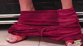 Enchanting brunette teases dildo for threesome.