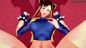 Ecchi 3D cartoon with Street Fighter's Chun-li in action