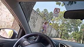 Jerking Off to Hot Babe at Bus Stop