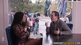 Ebony babe Paris gives mouth to ten cocks