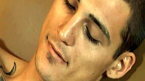 Tattoo thug jacks off to gay orgasm