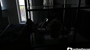 Intense doggy style sex on the bed, hiding a naughty secret