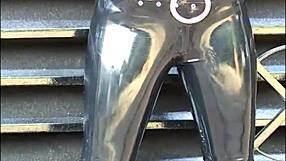 Blonde latex babe amandas outdoor high heel boots and tight rubber-latex fetish wear