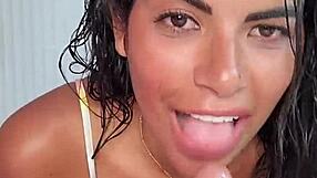 Sheila Ortega Performs Hot Dildo Blowjob and Handjob While Talking Dirty in Spanish
