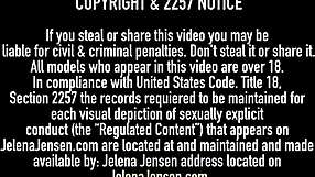Watch Jelena Jensen lick big tits and finger her lesbian partner.