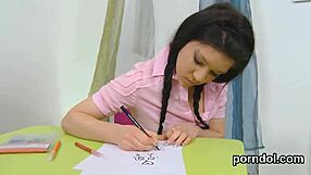 Cute girl is seduced and penetrated by elder mentor