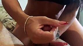 Stunning wife gives homemade lingam handjob massage
