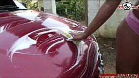 Black babe with big natural tits gets fucked outdoor by bbc