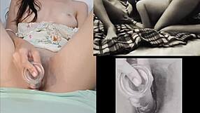 A teen 18+ masturbates while watching sexy lesbian sex