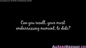 The busty masseuse goes through a casting interview, showing off her big tits during a lesbian massage.