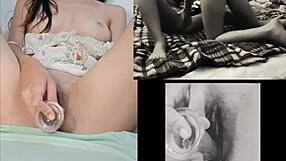 A teen 18+ masturbates while watching sexy lesbian sex