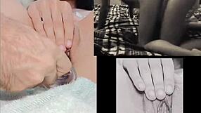 A teen 18+ masturbates while watching sexy lesbian sex