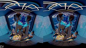 claire and ada grind while jill and ashley masturbate in parody