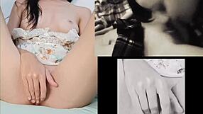 A teen 18+ masturbates while watching sexy lesbian sex