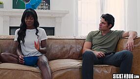 Big cock guy specifically fucks horny black teen Nicole Kitt's wet pussy in dorm room.