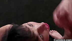 i watched this kinky bombshell get a huge cum load on her face while sucking all the jism