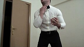 The muscular waiter hulk serves drinks.