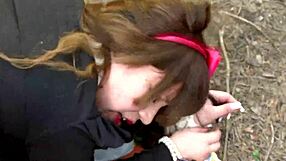 Teen couple enjoys anal assfucking in the forest outdoors