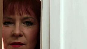 cfnm mature catches chubby sub jerking in stockings close-up