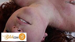 Anna Blue and Lady Snow engage in passionate lesbian sex with dildos, licking pussies intensely.