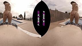 young neighbor enters the pool wanting to chat outdoors in vr