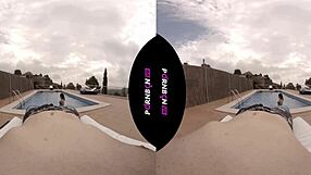 young neighbor enters the pool wanting to chat outdoors in vr