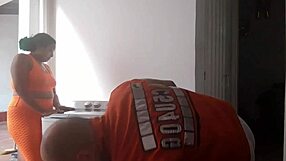 Technician inspects air unit but ends up probing ebony ass with huge cock in homemade hardcore session