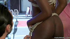 tied ebony gets banged publicly