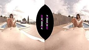 young neighbor enters the pool wanting to chat outdoors in vr