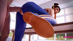 Chun-li takes big creampie in standing doggystyle pose from monster cock