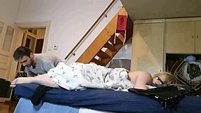 Pervert stepson jerks off to stepmother's feet secretly in HD