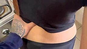 Watch me rub and cum on the maid's leggings in the kitchen!