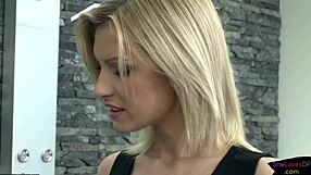 Seductive blonde European gets double penetration and blowjob in group threesome