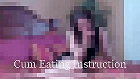 in this pov femdom scene the mistress gives hardcore domination instructions to her slave involving maledom and liquid lunch with cum