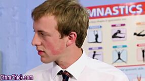 Watch these classy British babes humiliate and stroke the dork in femdom fetish!