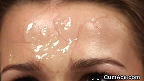Sexy honey receives a facial and swallows the load