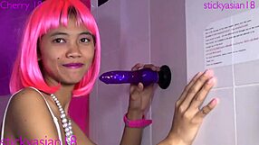 Stickyasian18 cherry begs for toilet fuck in pussy.