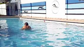 Public pool tryst with horny housewife and amateur action